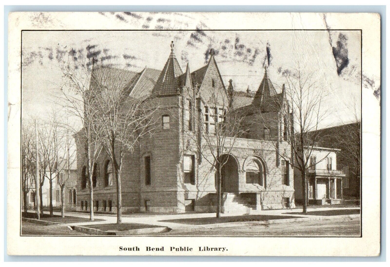 c1910's South Bend Public Library Exterior Building Indiana IN Vintage Postcard