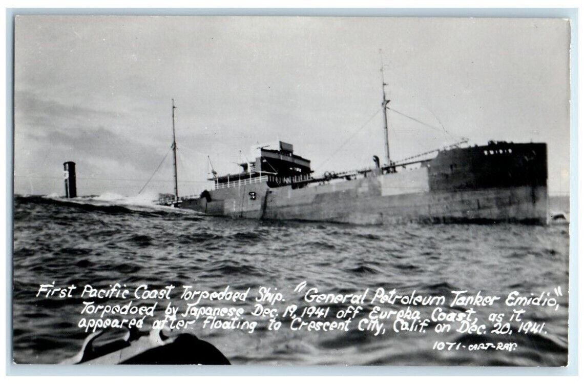 1941 General Petroleum Tanker Emidio Crescent City CA RPPC Photo Postcard