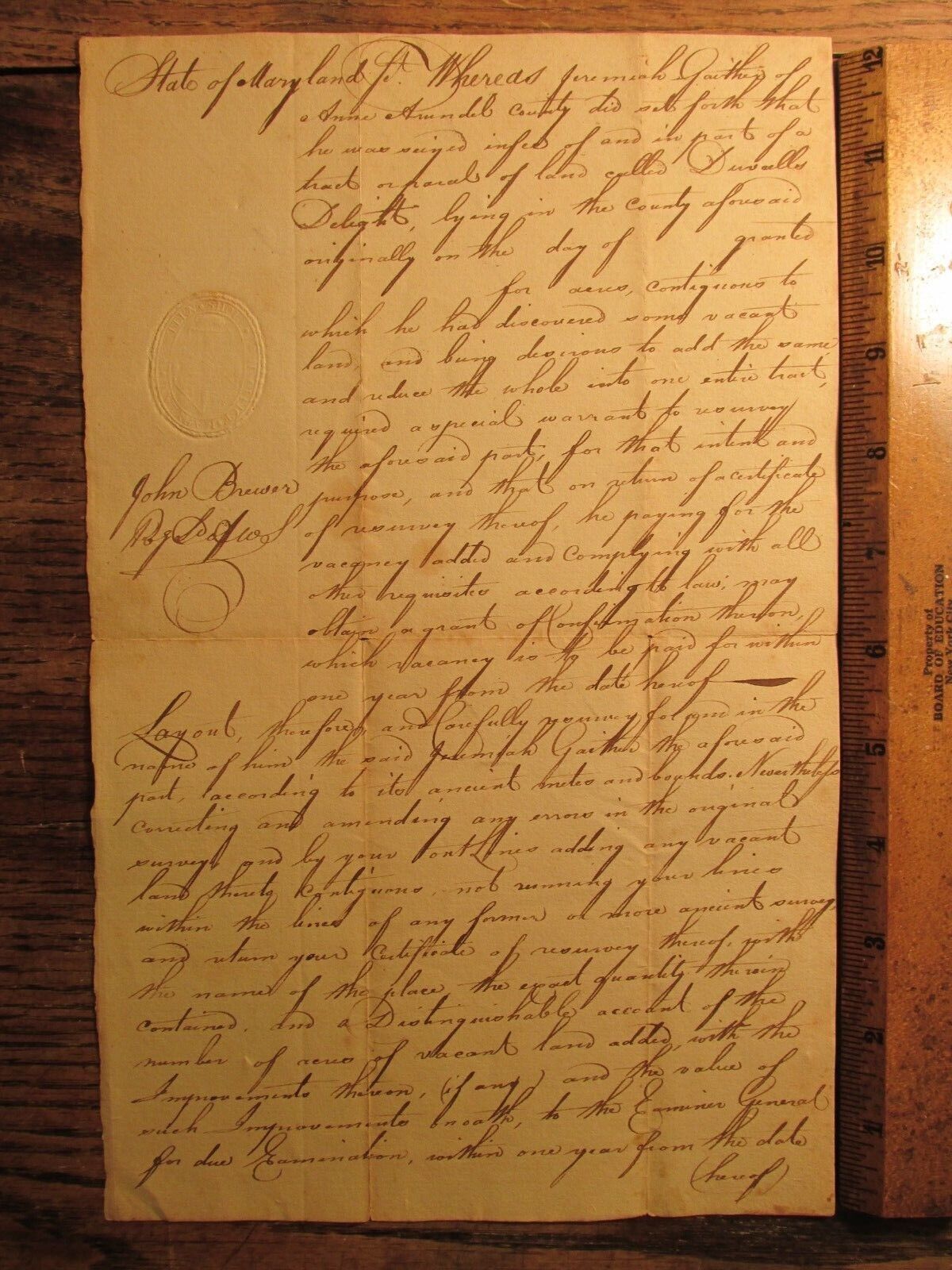  Antique Ephemera 1811 Maryland Legal Propery Document JEREMIAH GAITHER