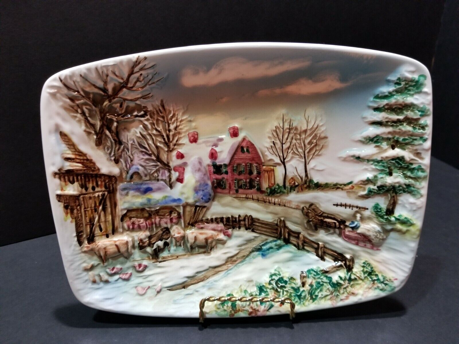 Chase Japan Pegasus With Tag Rare Vintage Hand Painted Dimensional Farm Scene...