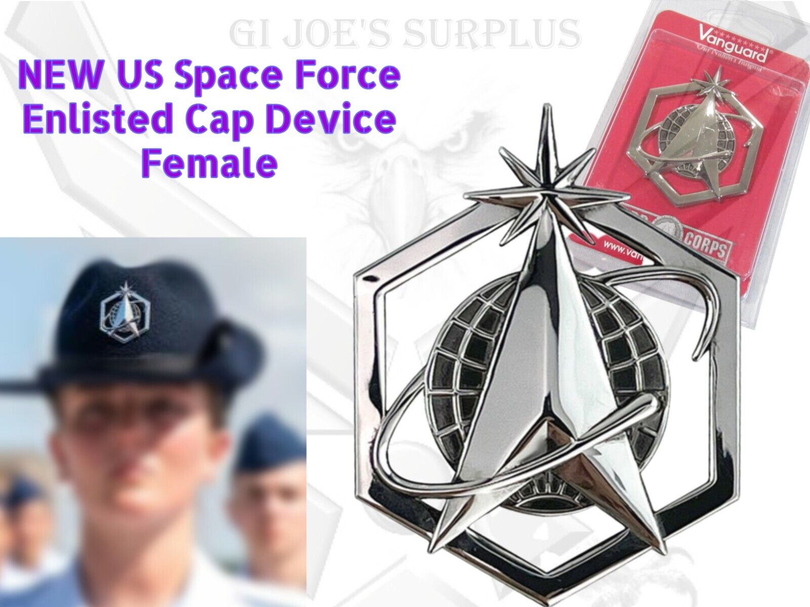 New Authentic Vanguard US Space Force Female Enlisted Service Cap Insignia 4A1