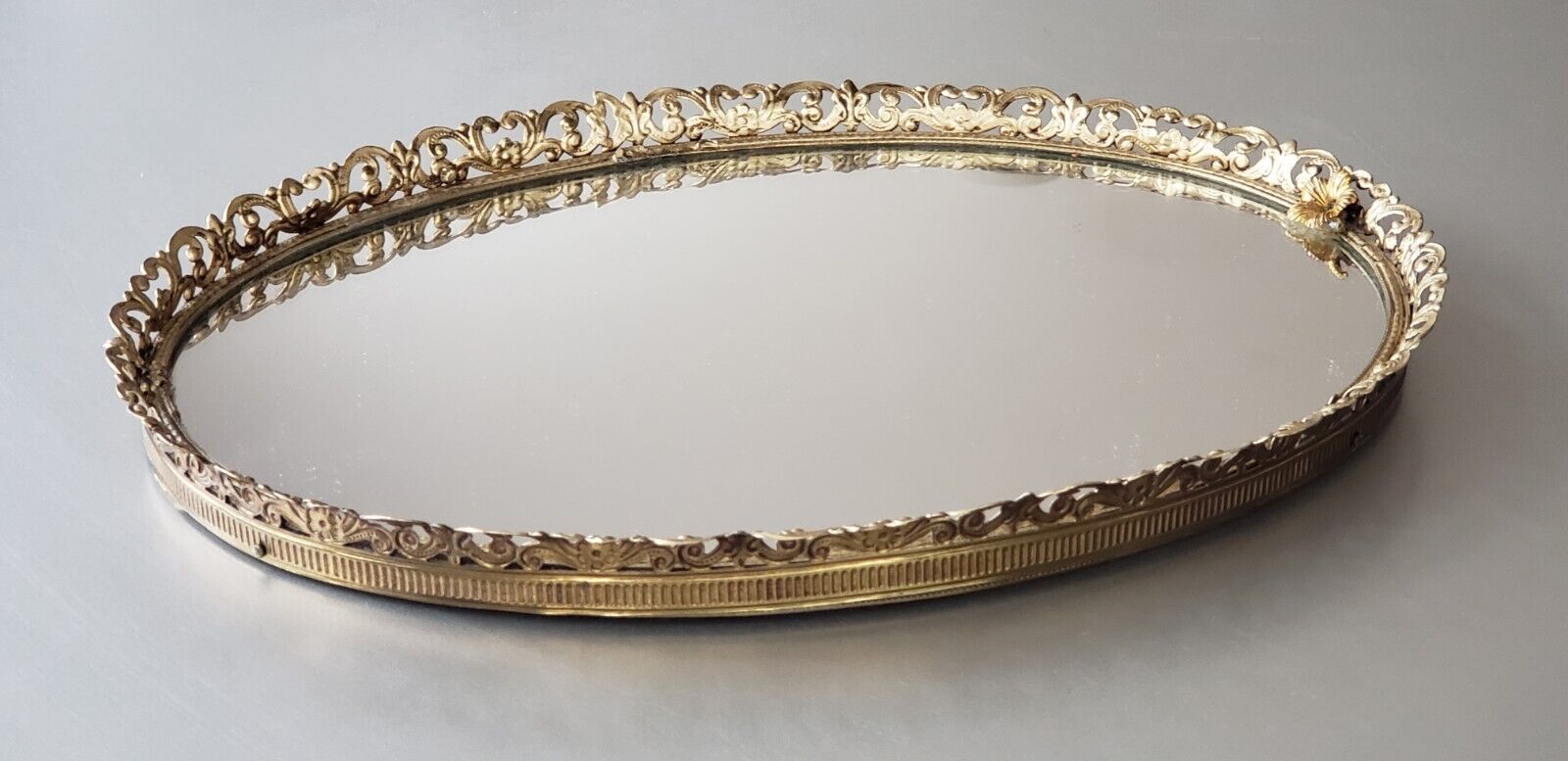 Vintage Fabulous Boutique Originals by Robert Gold Filigree Mirrored Vanity Tray
