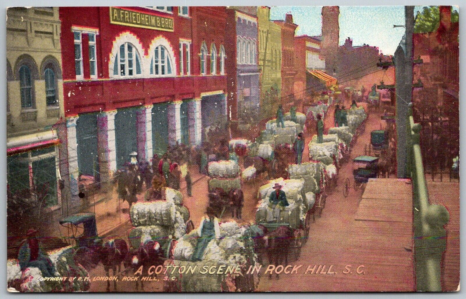 Rock Hill South Carolina c1910 Postcard Market Street Scene Wagons
