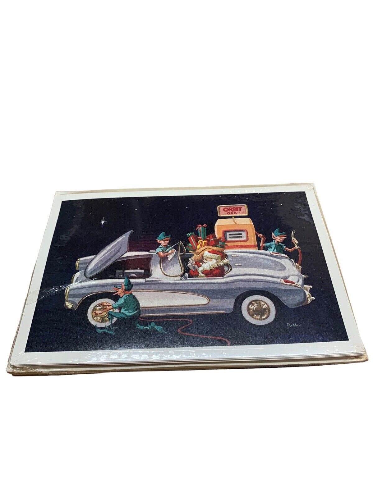 Vintage NOS SEALED - Paul OC man Publishing Lithograph Christmas Corvette Cards