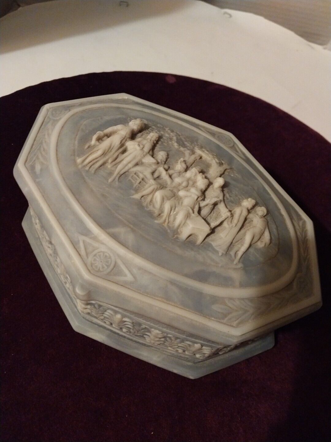 Genuine Incolay Stone Blue Music/Jewelry Box Garden Party