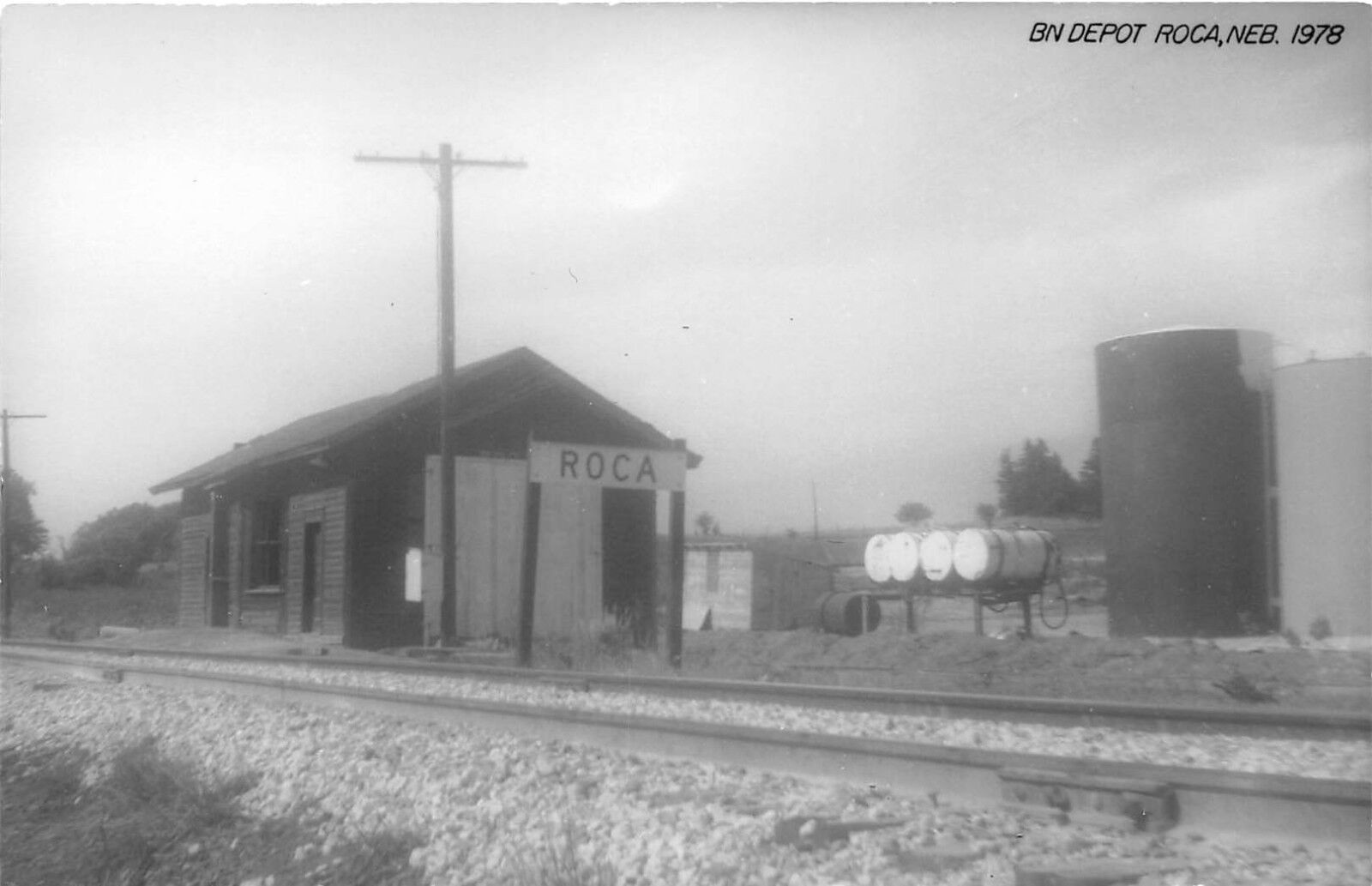 1978 Roca Nebraska NE Burlington Northern Railroad Depot Real Photo RP Postcard
