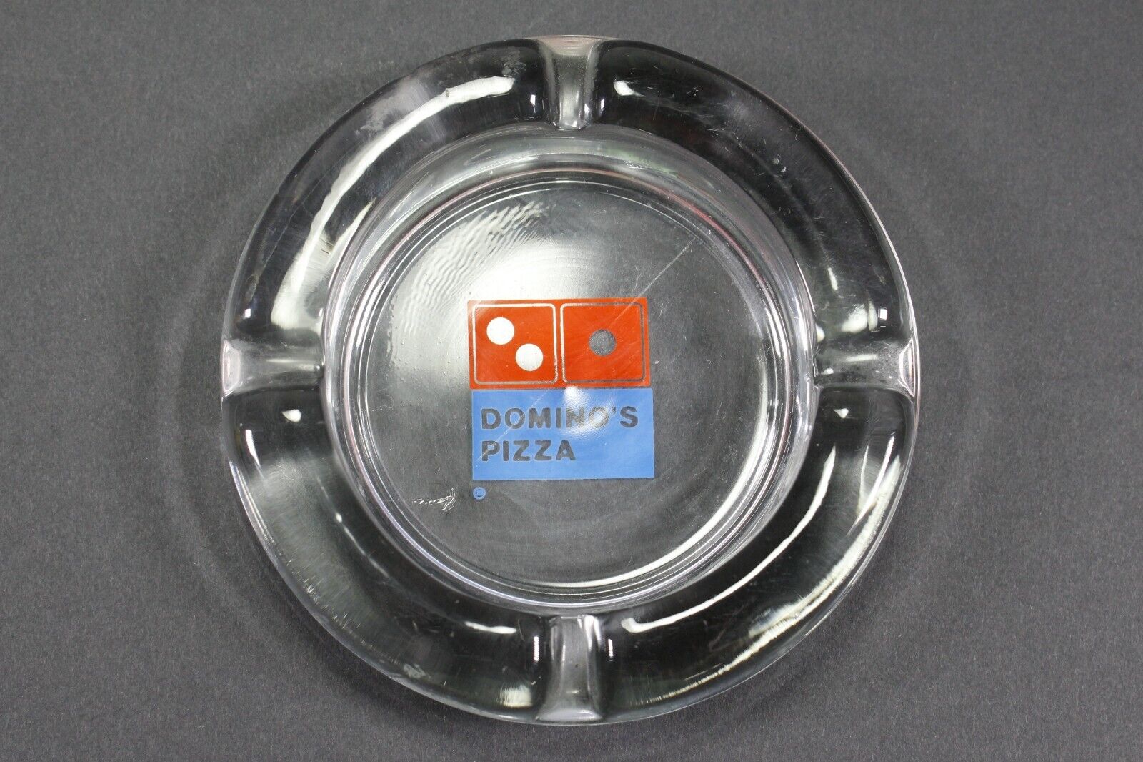 Vintage Domino's Pizza Ashtray Clear Glass Thick Wall