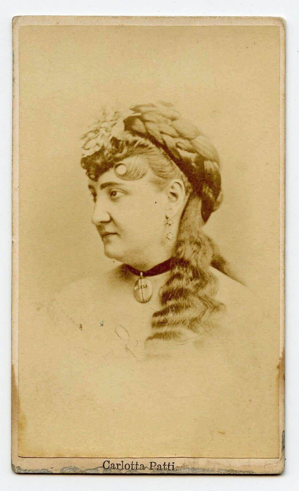 Opera Singer Carlotta Patti with Braided Hair, Vintage  Necklace, CDV Photo