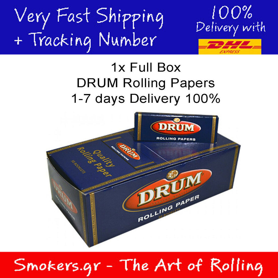 1x FULL BOX DRUM Rolling Papers ( 50 Booklets in Box ) -- SUPER DELIVERY TIME