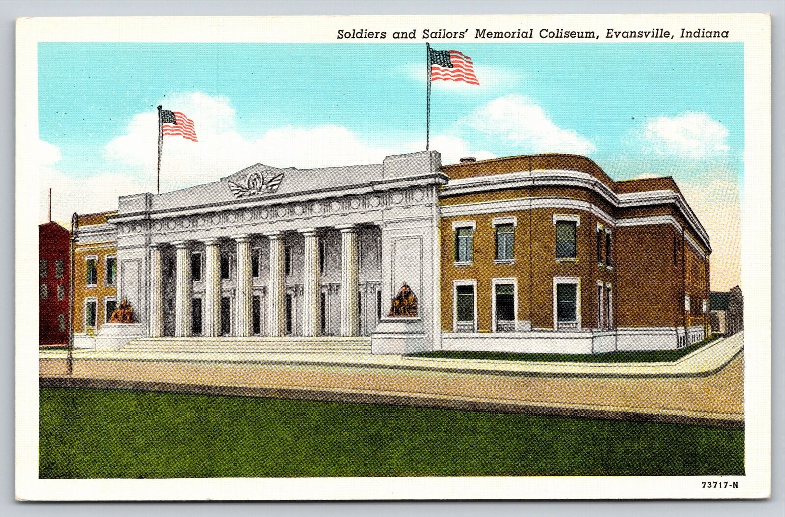 Evansville Indiana~Soldiers & Sailors\' Memorial Coliseum~Vintage Linen Postcard