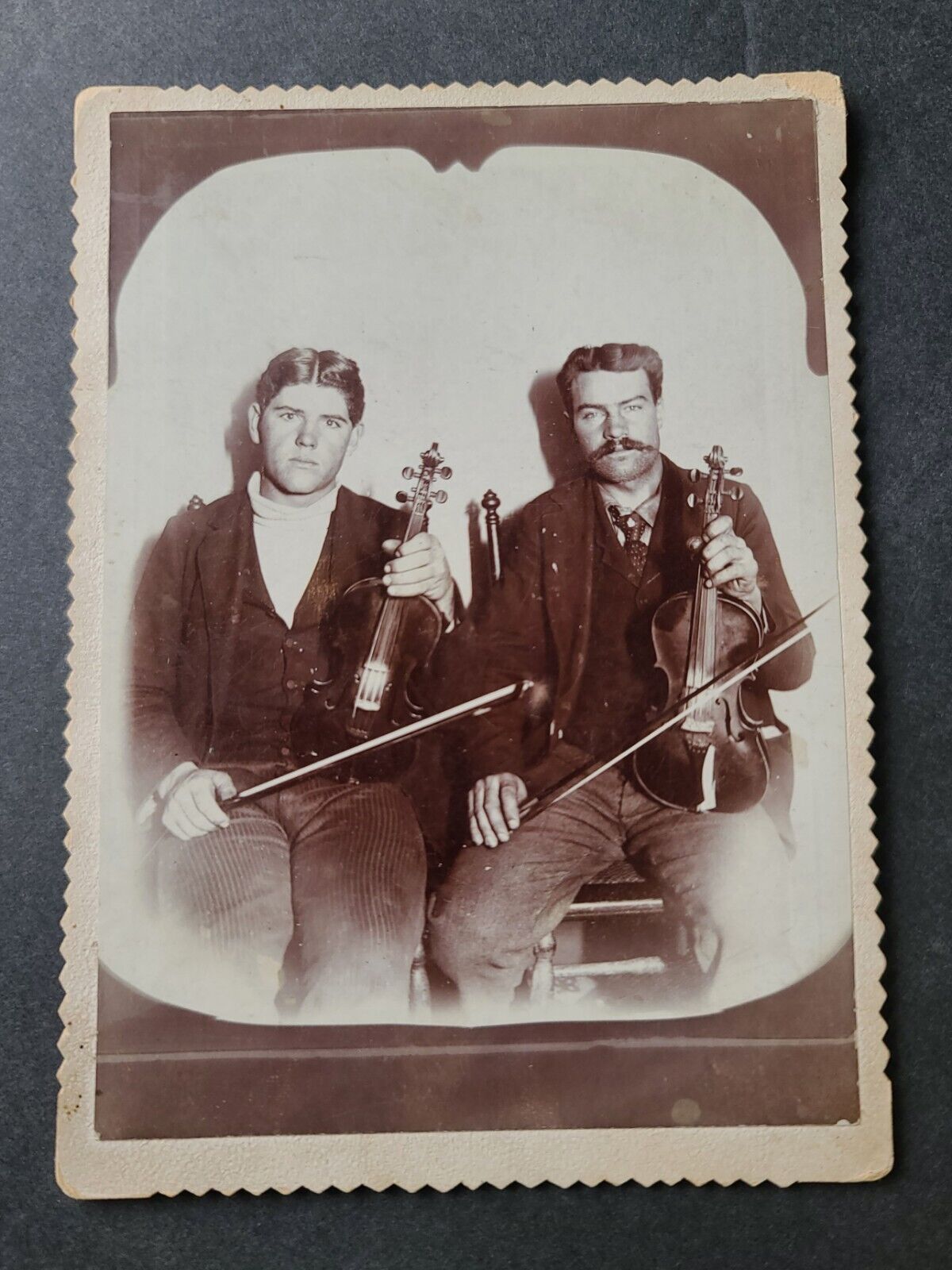 Antique Victorian Photograph 2 Musician Men Violinist Violin