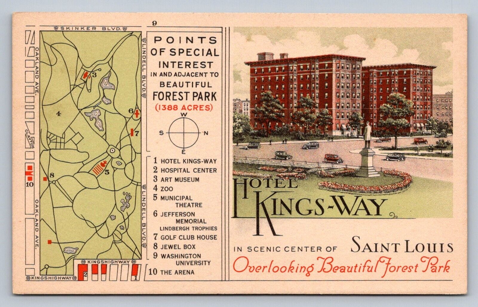 Postcard Missouri St. Louis  Hotel Kings-Way Advertising Unposted E579