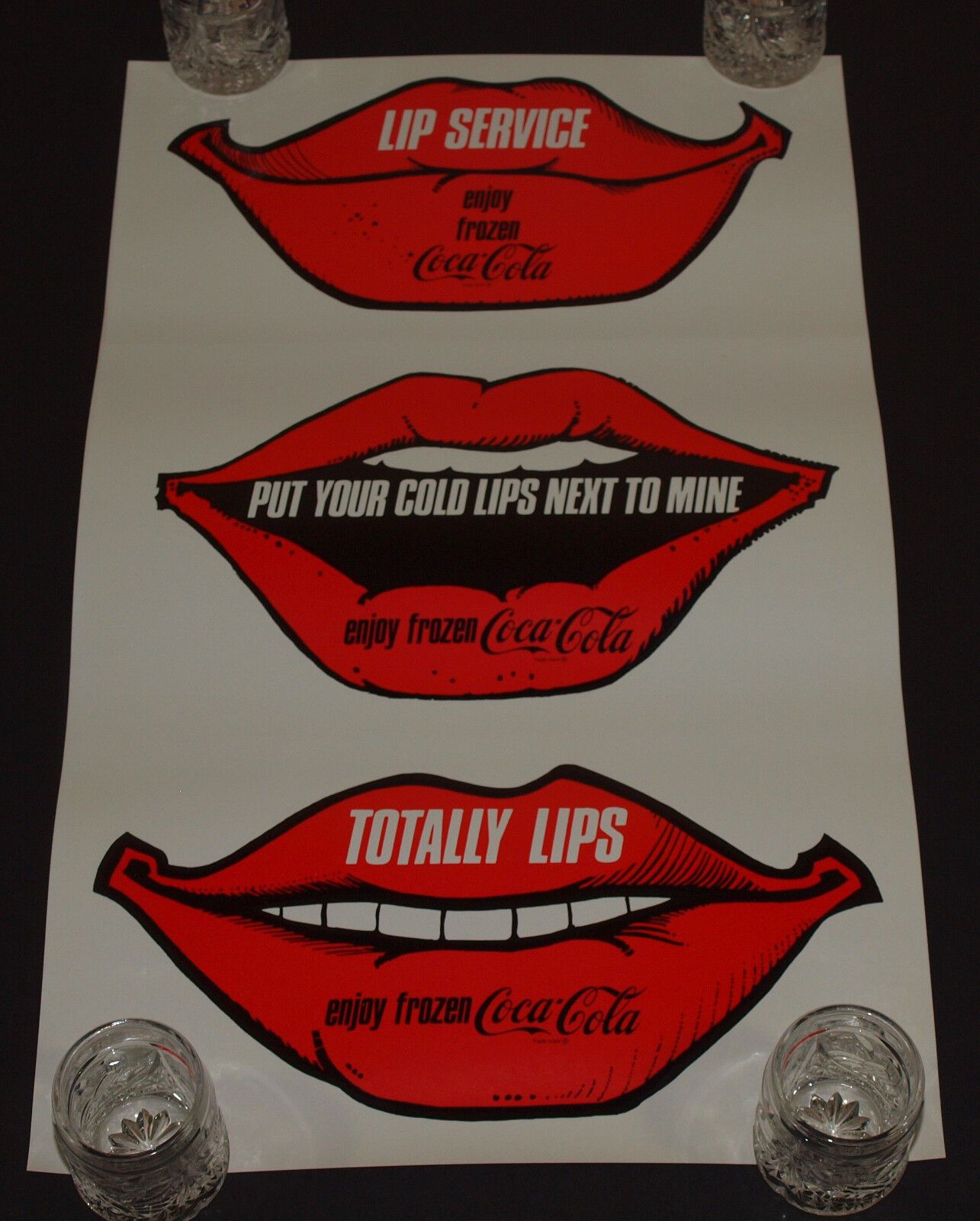 Vintage FROZEN Coca Cola Poster LIP SERVICE Advertising Never Used