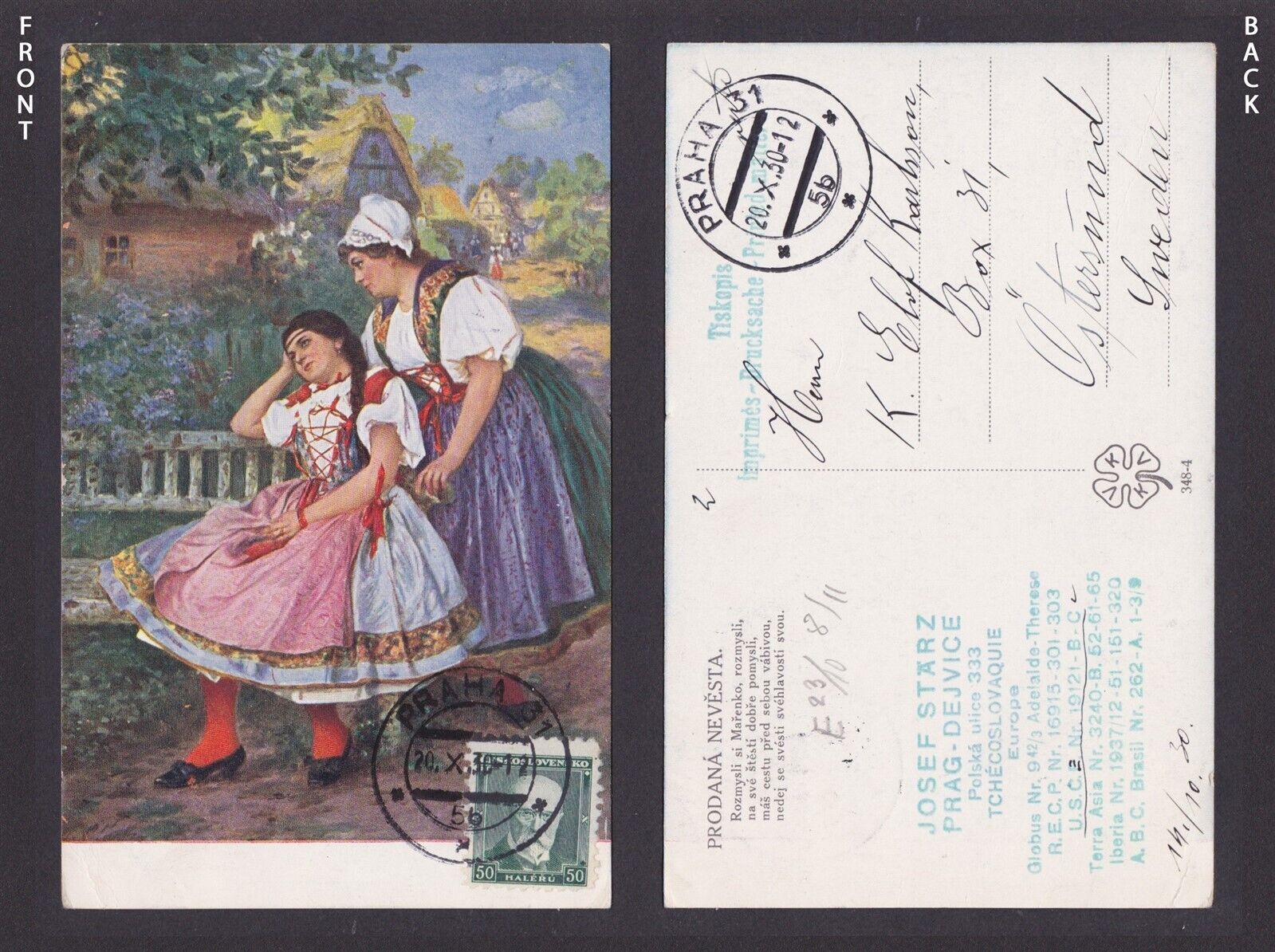 Postcard, National costume, Czechia, The Bartered Bride