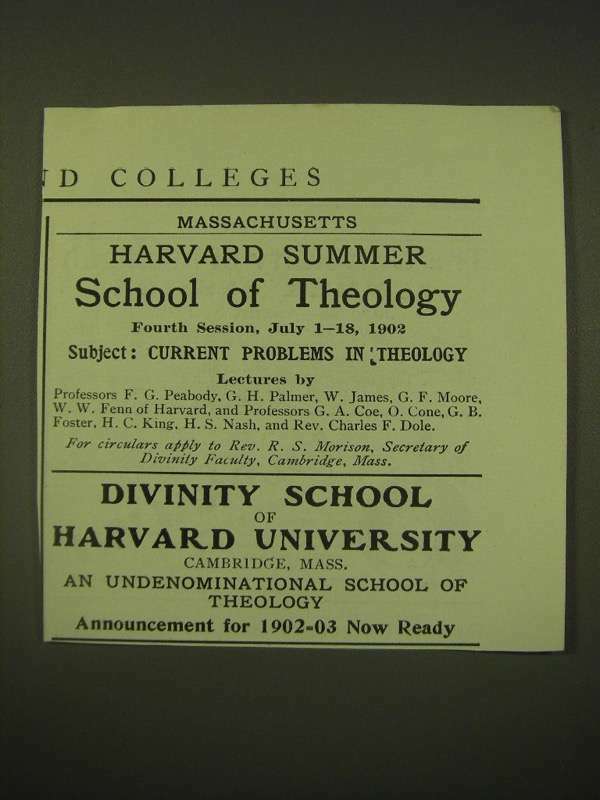 1902 Harvard Summer School of Theology Ad - Divinity School of Harvard