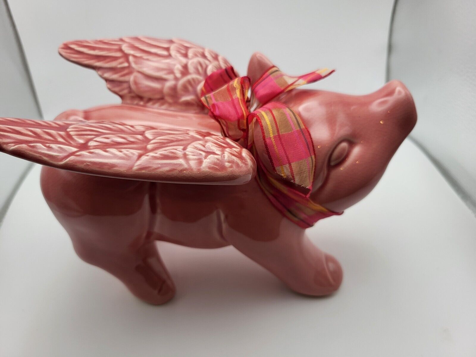 Flying Pig Ceramic Statue Pink Pig Bow 