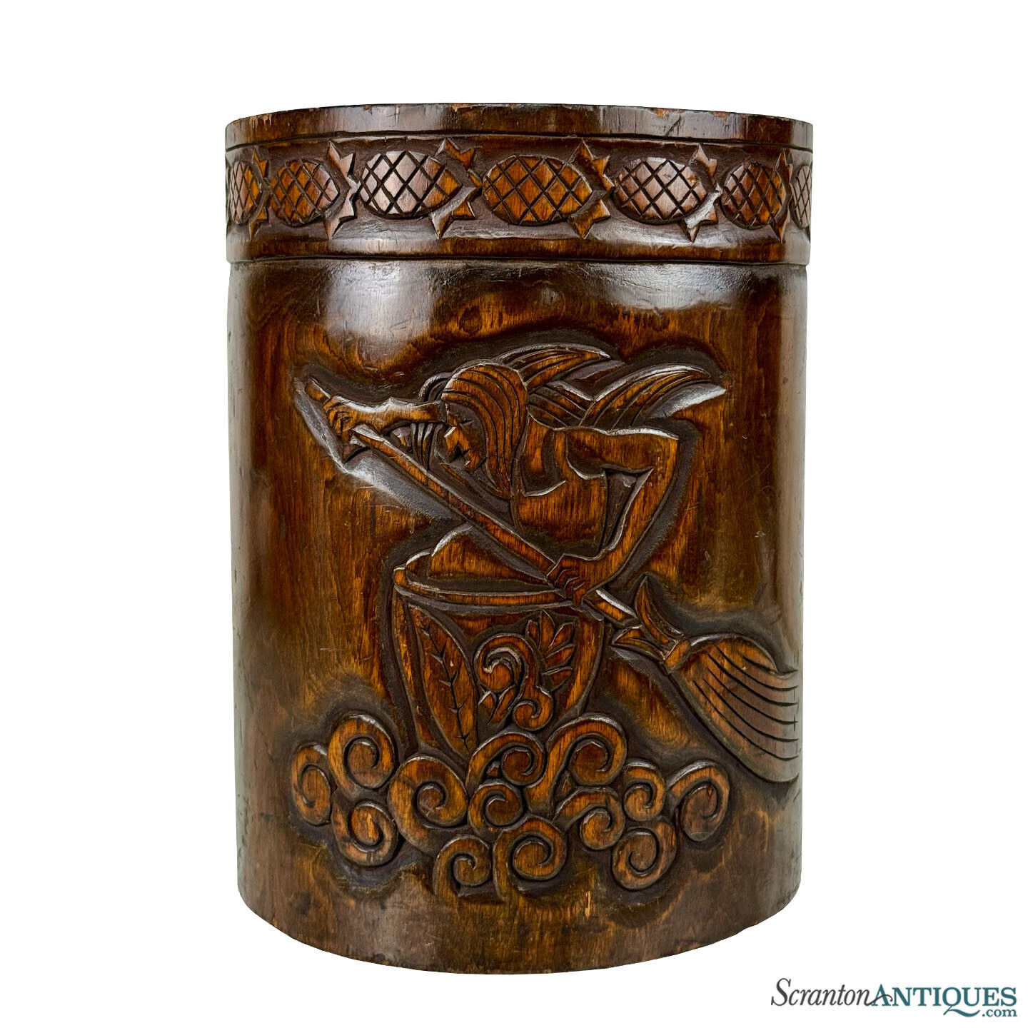 Vintage Balinese Tribal Mahogany Carved Figural Vessel Waste Basket