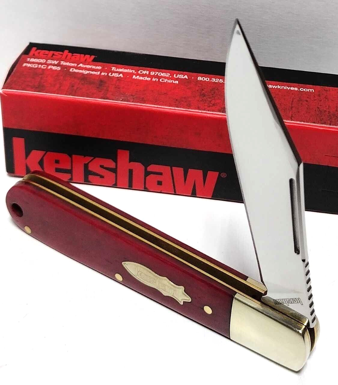 KERSHAW Red Smooth Bone Culpepper Barlow Style Slip Joint Folding Pocket Knife