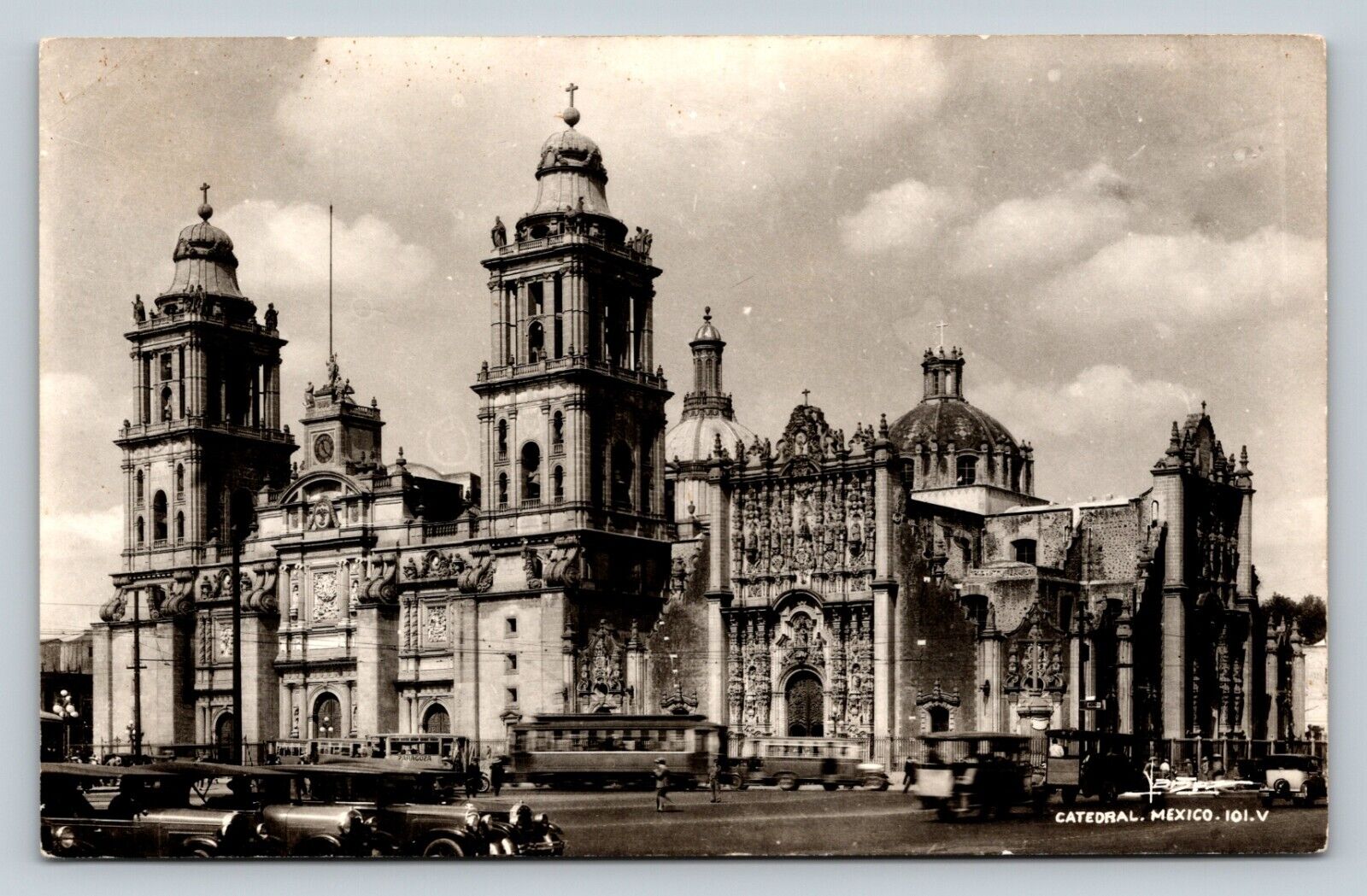 c1940s RPPC Metropolitan Cathedral, Mexico City Classic Cars VINTAGE Postcard