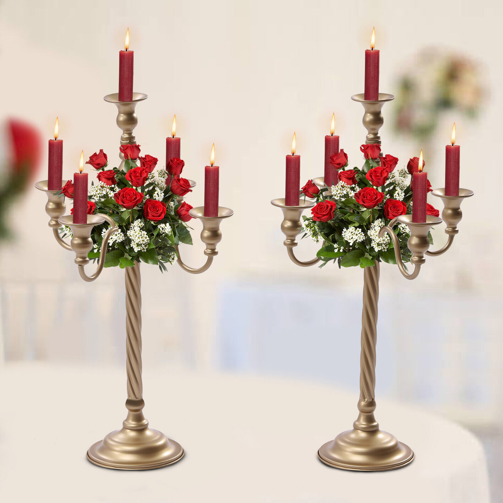 2Pcs Metal Candelabra Candle Holder Floral Stand Wedding Party Table Centerpiece