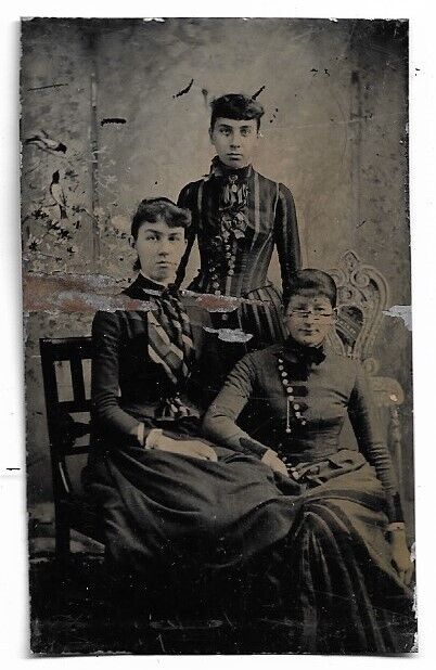 Tintype Photo 3 Young Ladies / Teen Girls   As-IS