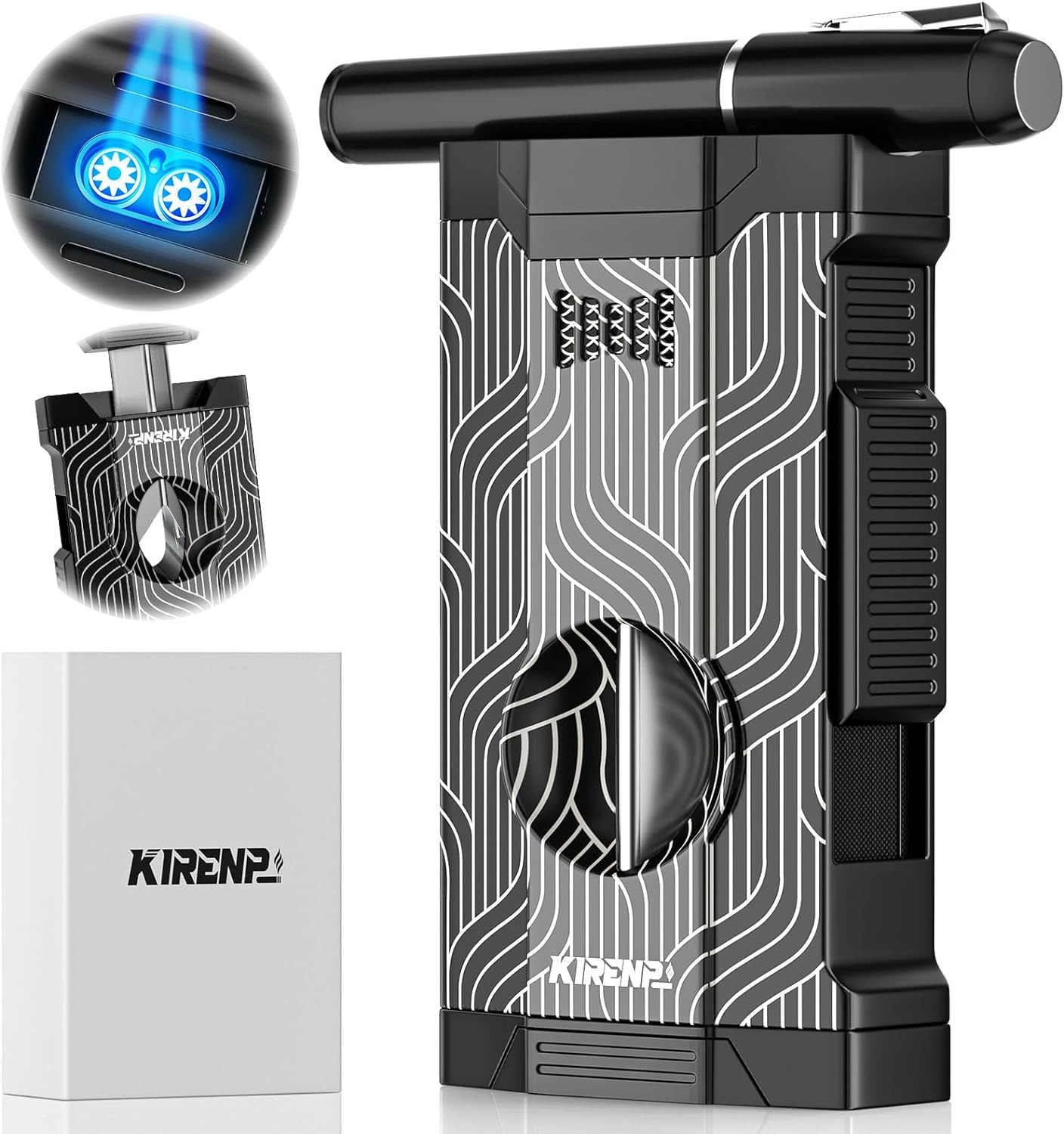 Torch Lighter with V Cut Cutter Holder Dual Windproof Jet Flames Unique Gift Box