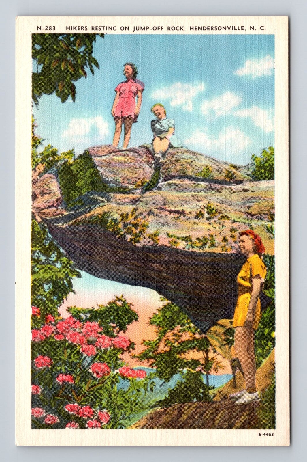 Hendersonville NC-North Carolina, Hikers Resting Jump off Rock Vintage Postcard