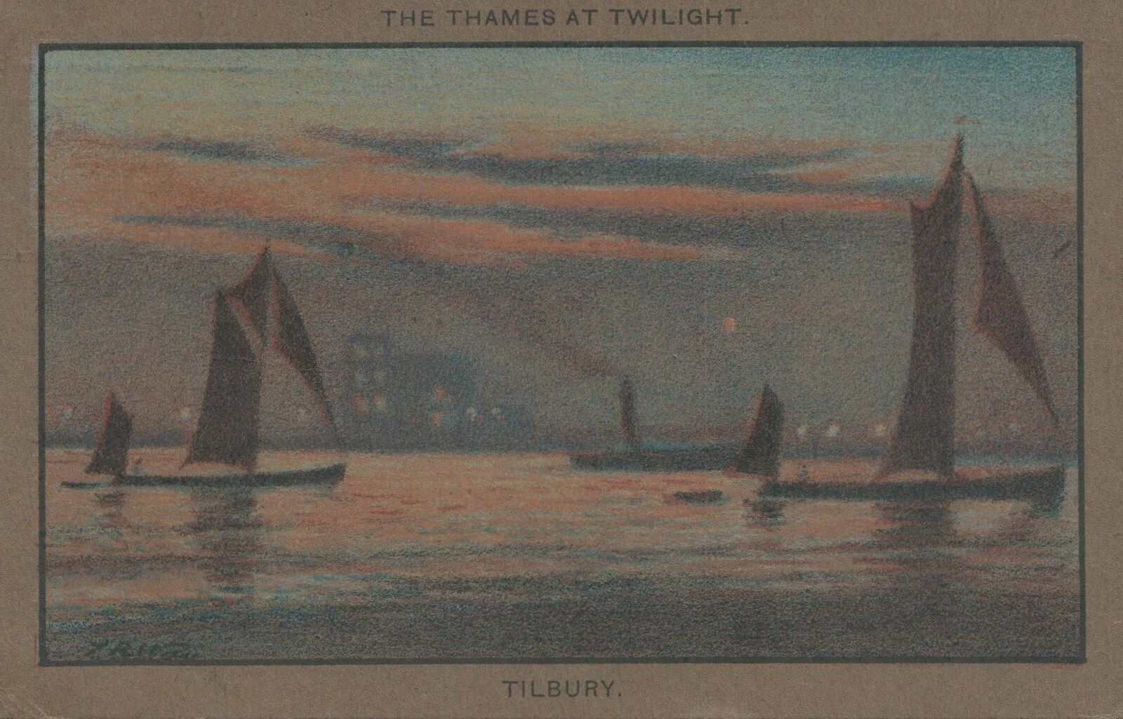 1911 VINTAGE Pastel Postcard Thames at Twilight Tilbury POSTCARD to Fremantle