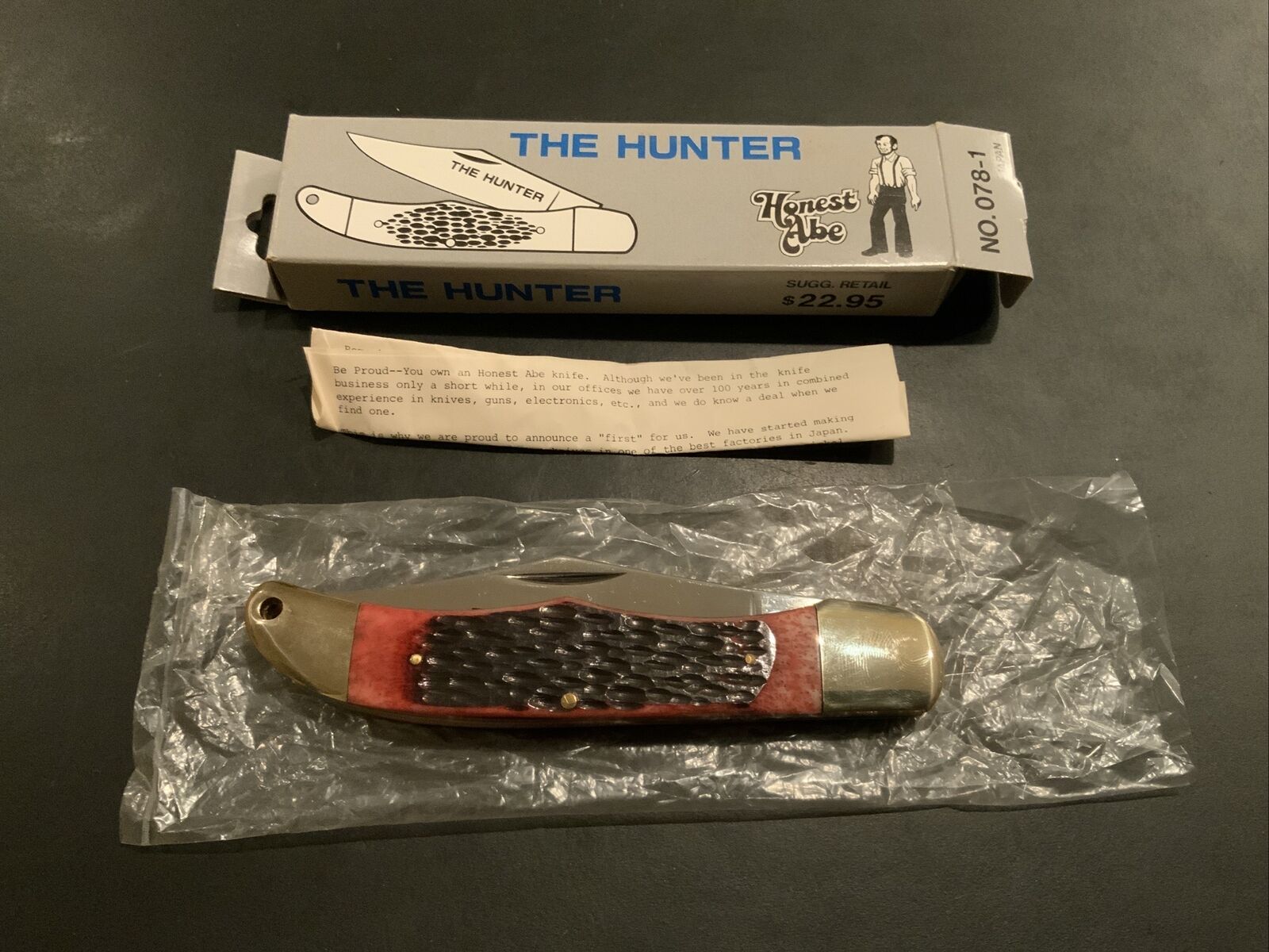 Vintage Parker Honest Abe The Hunter 078-1 Redbone Stag Pocket Knife New In Box