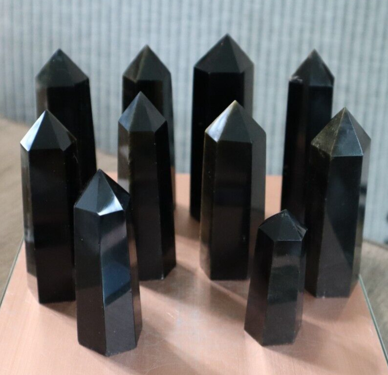 GOLDEN SHEEN OBSIDIAN POINT BUNDLE 1 Is Rainbow (10) POINTS INCLUDED 783 GRAMS
