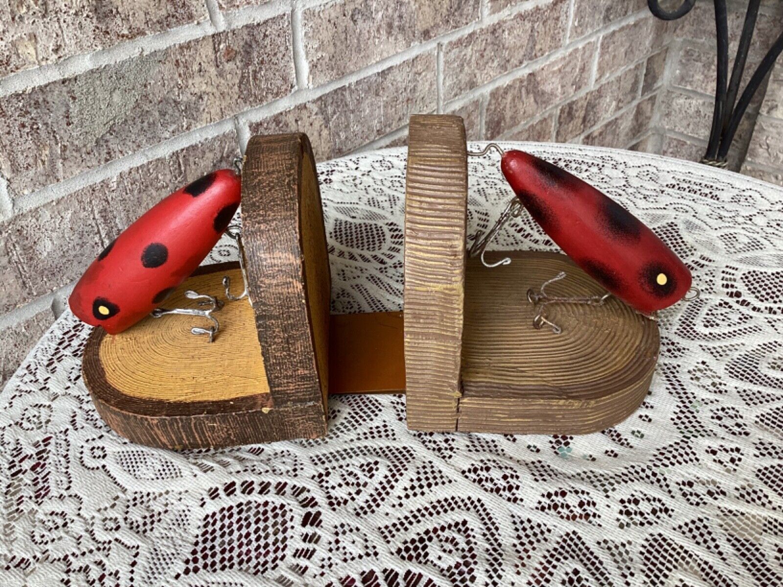 Vintage Bait Fishing Lure Angler Heavy Bookends Fisherman LODGE CABIN MAN CAVE