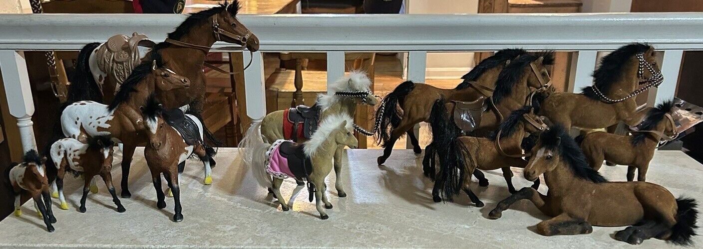 Lot of 13 Vintage  Plastic Velvet Flocked Coated Felt Horse And Pony Figurines