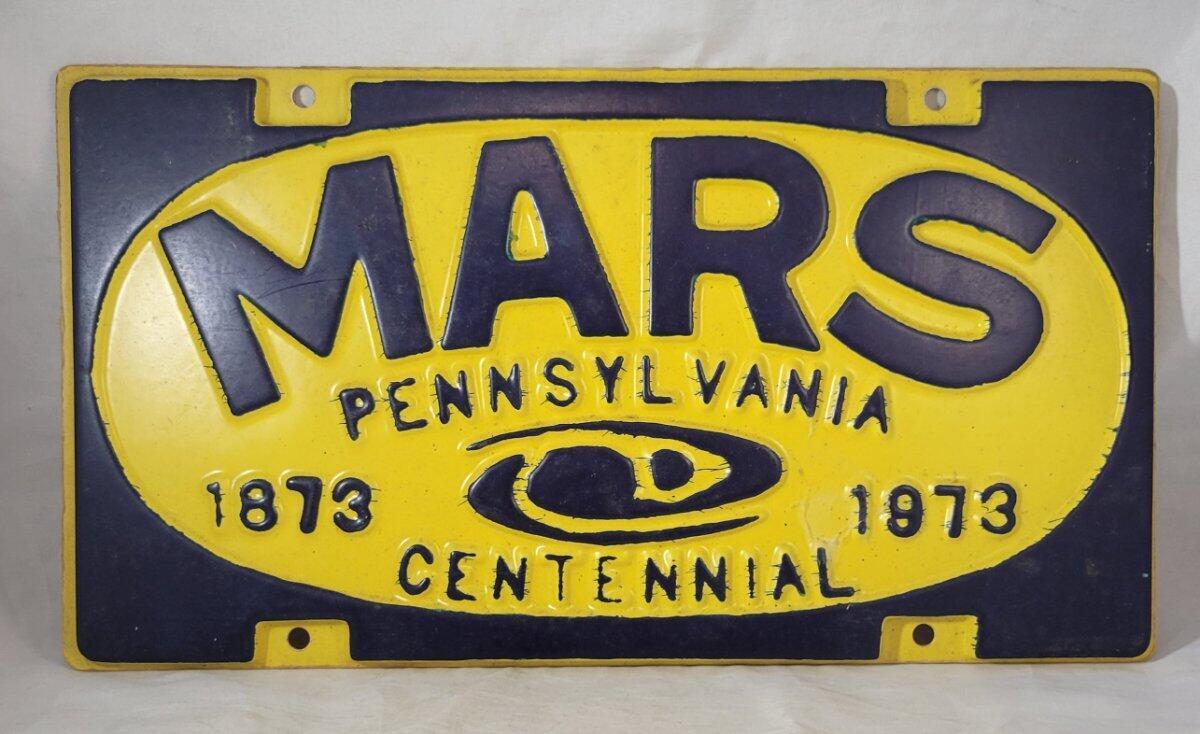 Vintage 1873-1973 Mars Pennsylvania Centennial Souvenir License Plate PA