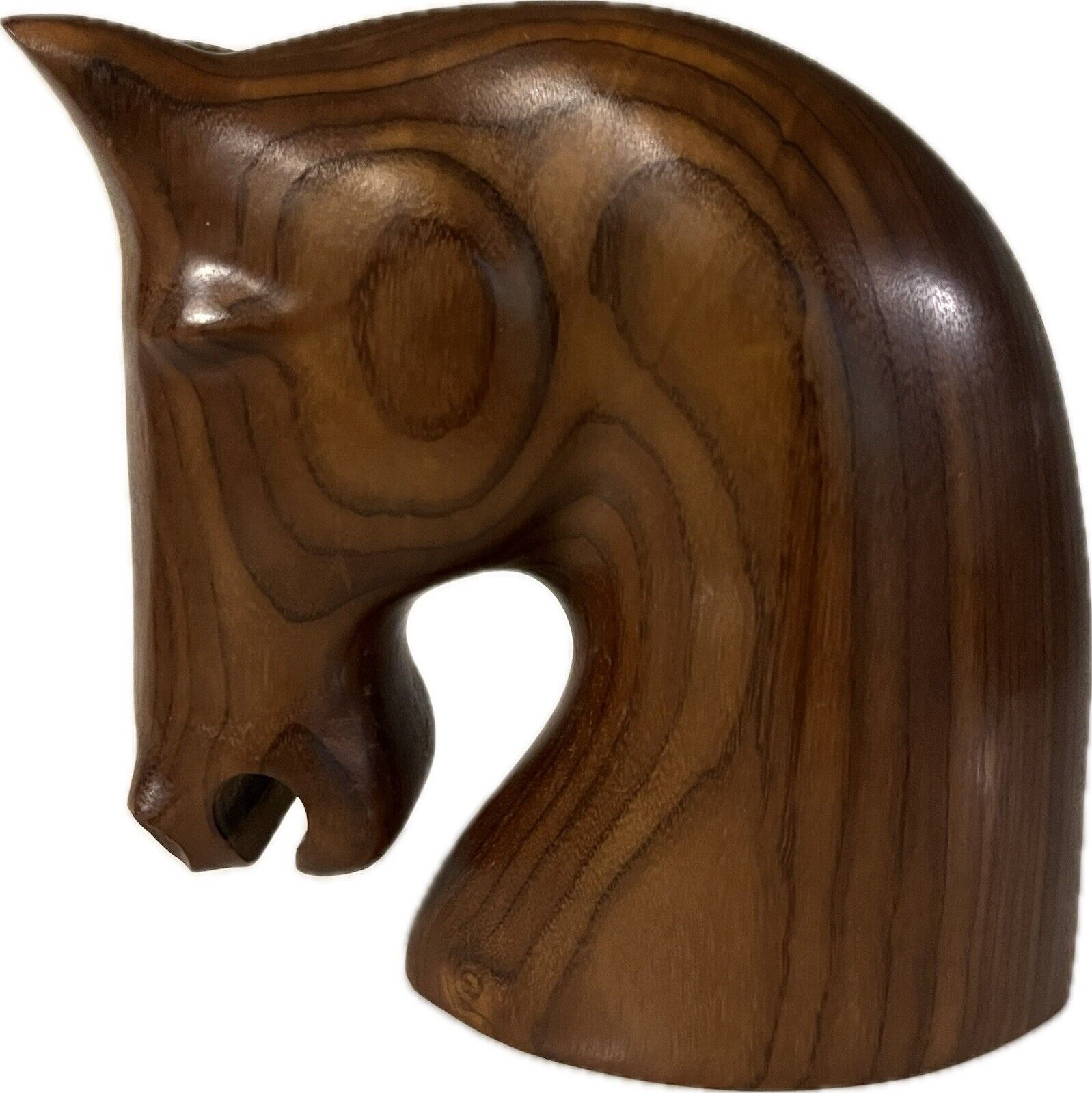 Carved Wooden Horse Head Bust MCM Shelf Decor Solid Masculine Luxury Sculpture