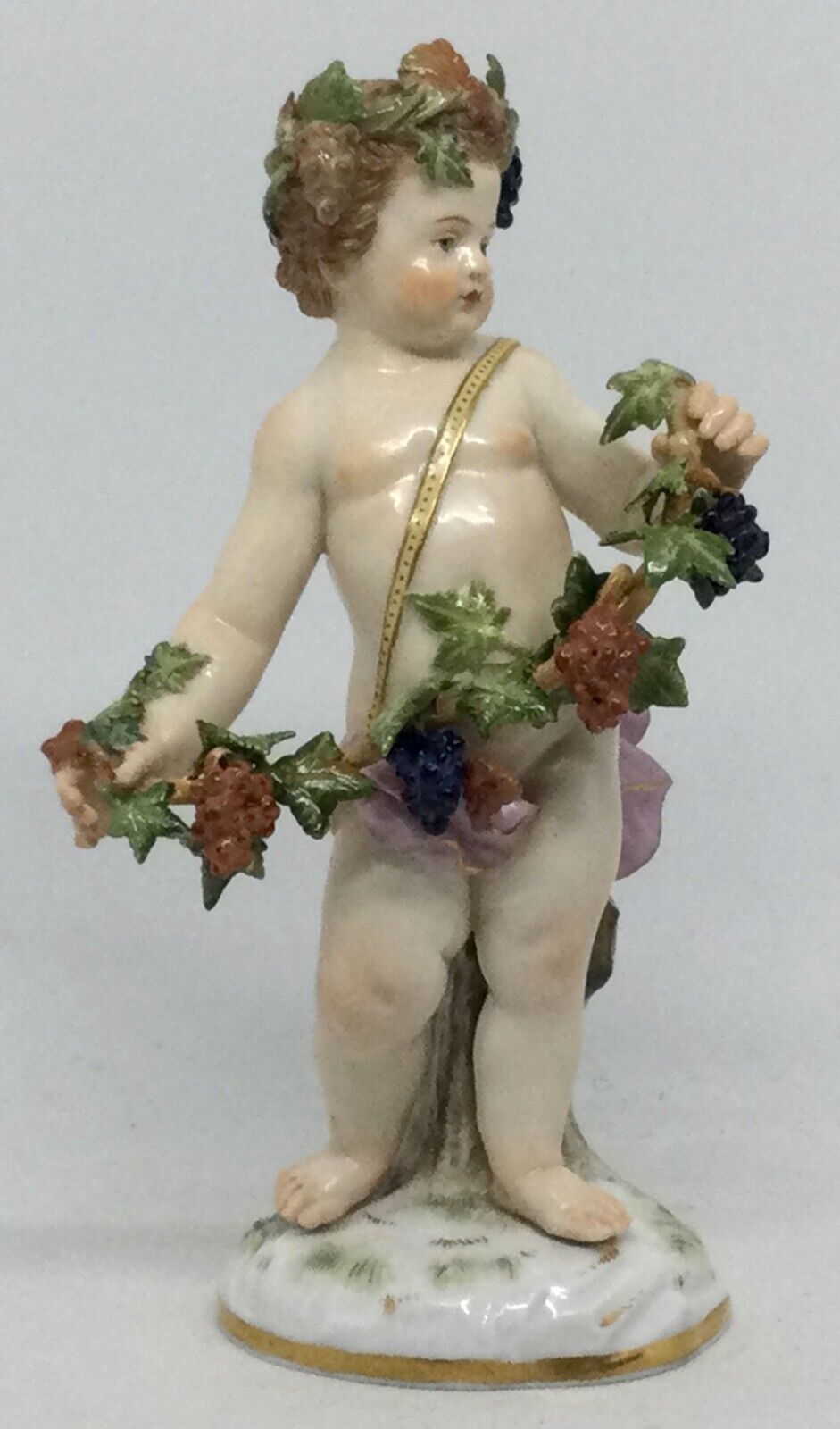 Meissen Porcelain figurine Putto with garland of grapes A69 19th c. [AH1209]
