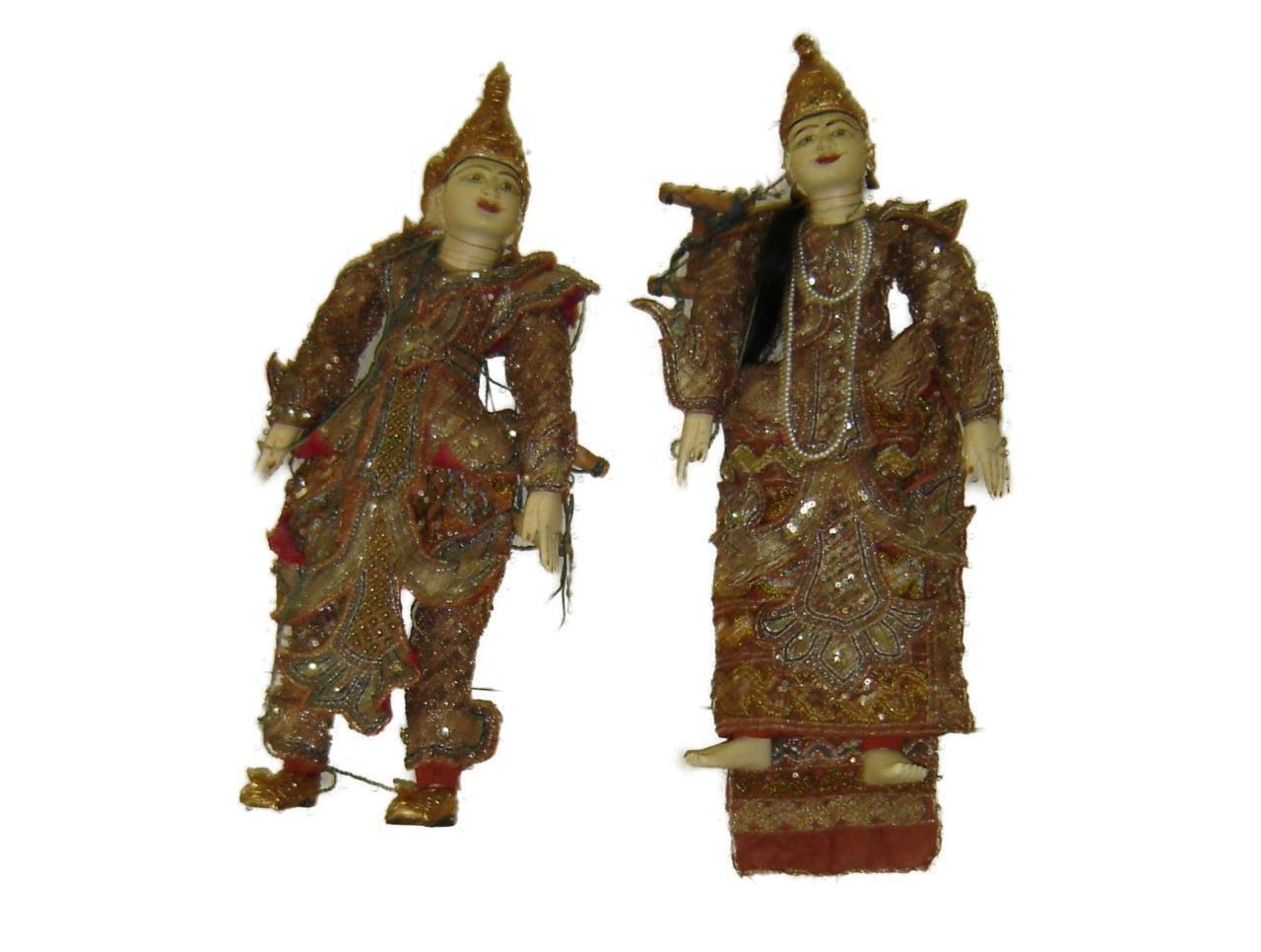 Fabulous Antique Pair Indonesian Thai Burmese Handmade Wood Marionettes Puppets.