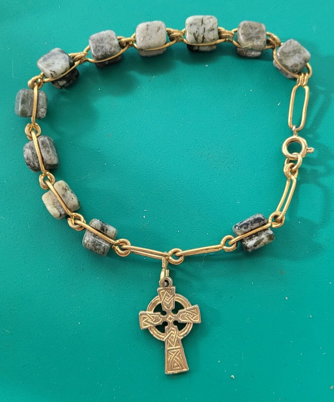 Vintage Irish Connemara Marble Bracelet Rosary Beads