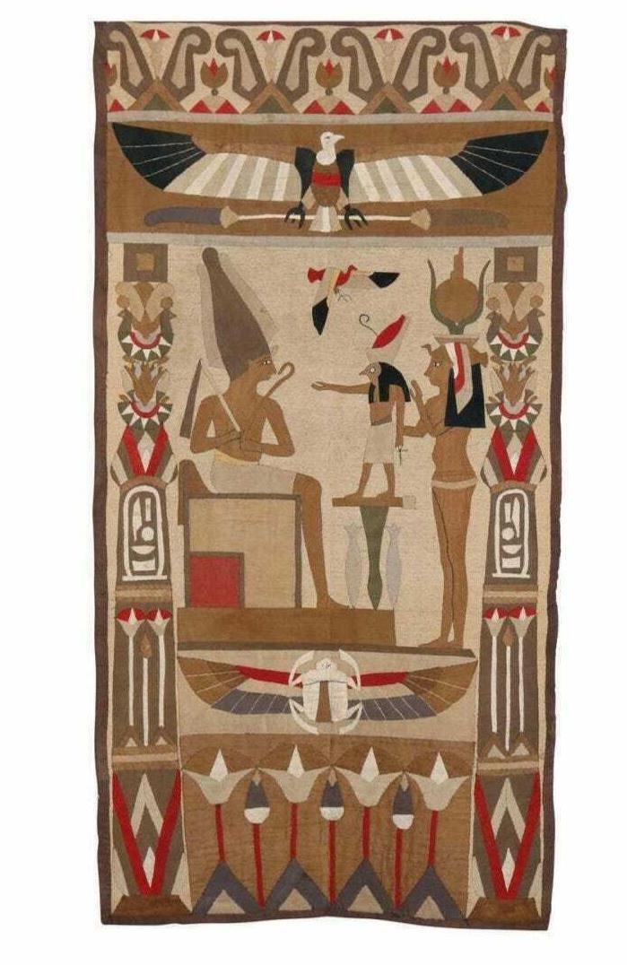 Antique Egyptian Revival Wall Hanging Tapestry Textile Circa 1920