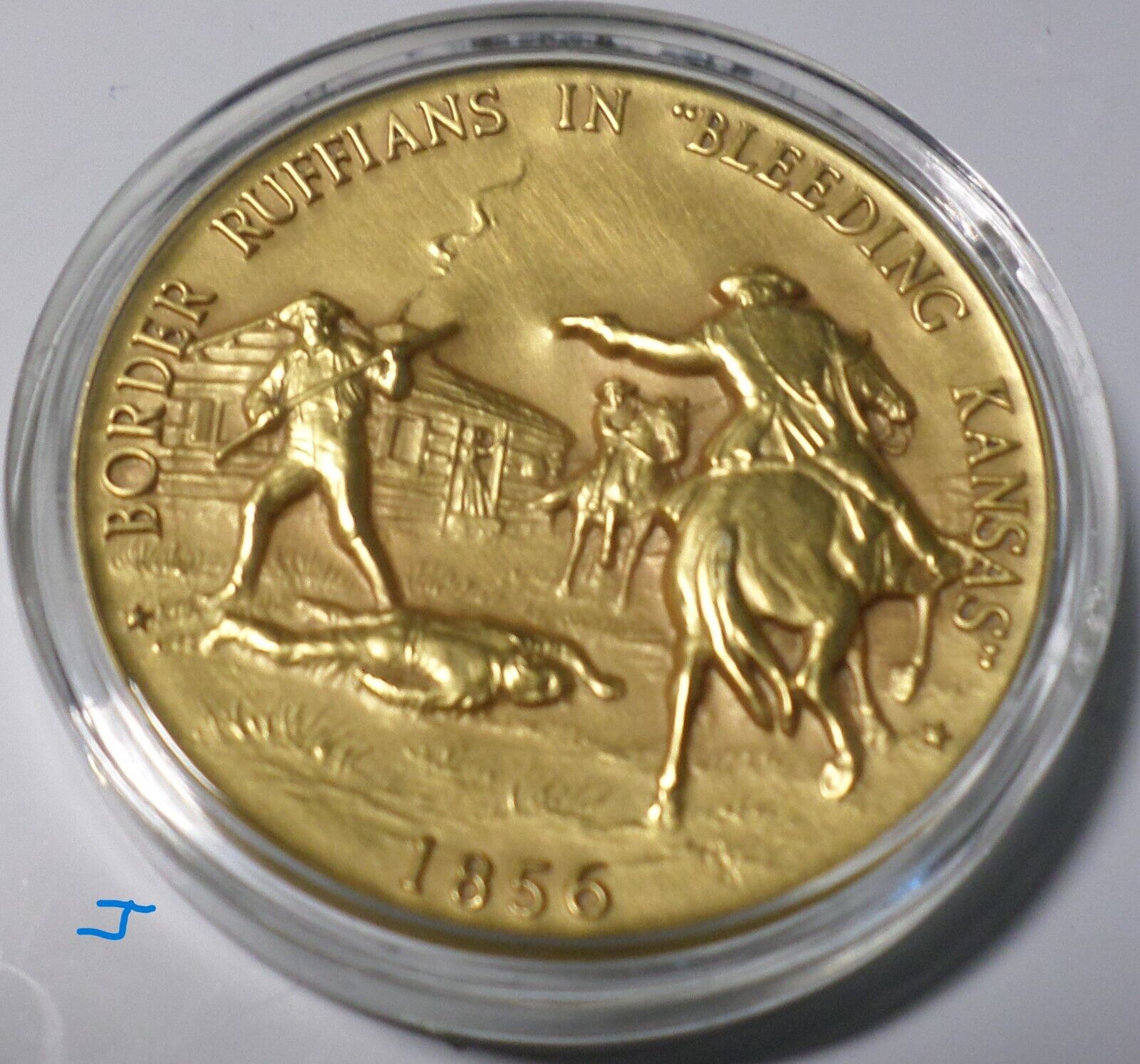 Bleeding Kansas Border War Gun Fight STERLING SILVER Art Medal w/ 24K Gold      