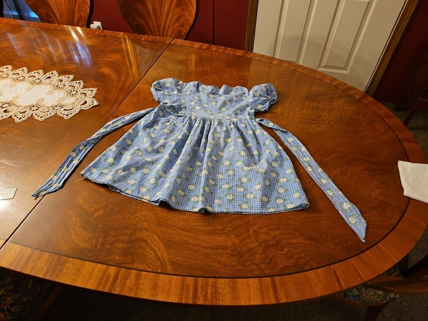 Antique Blue Daisy Feedsack Childs Handmade Dress As Is Fabric