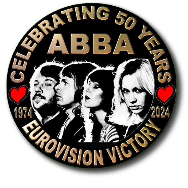 ABBA - CELEBRATE 50 YEARS OF EUROVISION VICTORY-LARGE 55MM BADGE