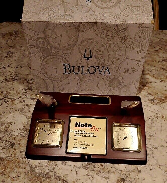 Bulova Desk Set B7250 NOS w/ Pens Quartz Clock Thermometer (F & C) New (other)