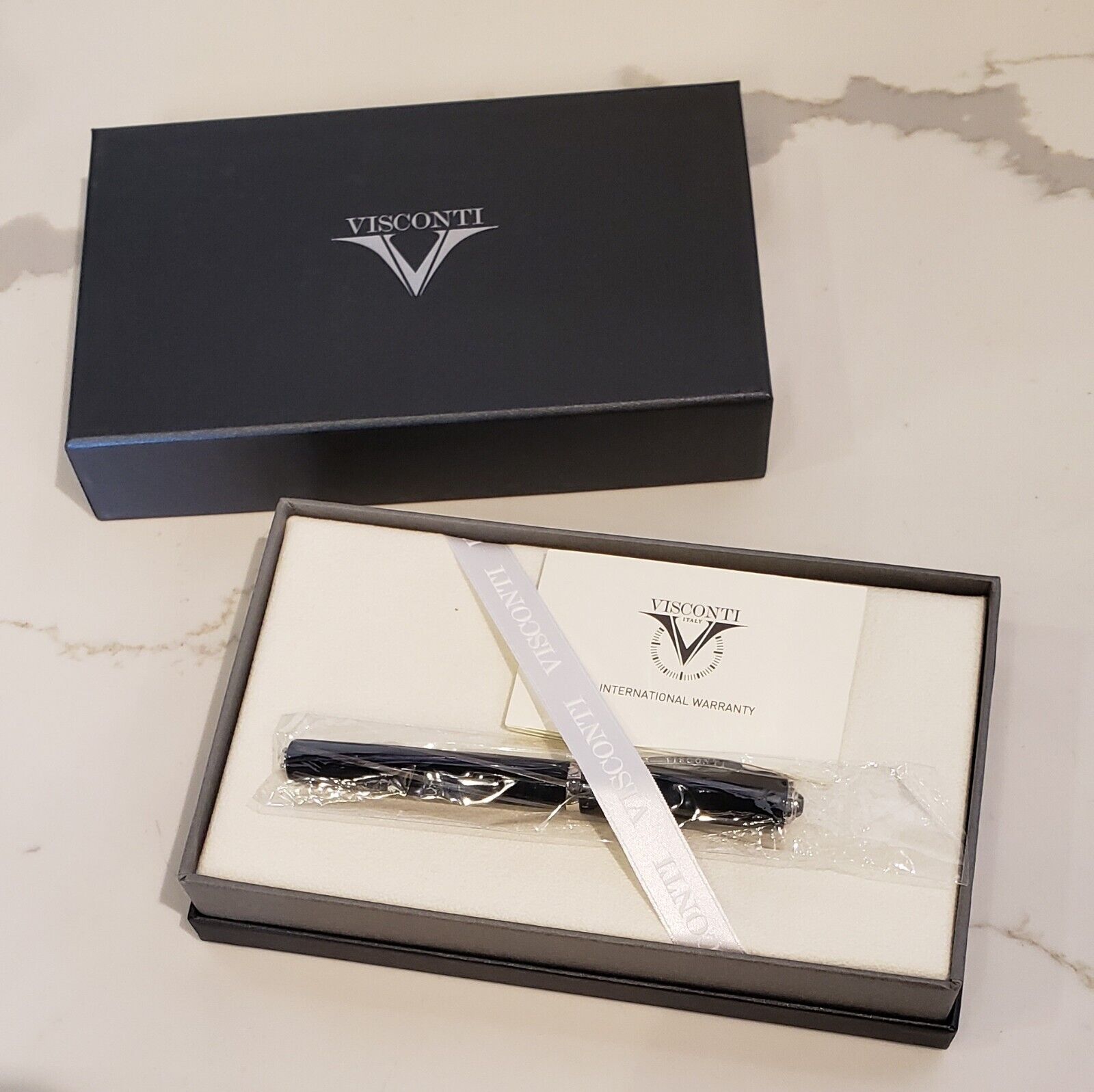 Visconti Divina Elegance Rollerball Pen - Black With Sterling Silver Trim