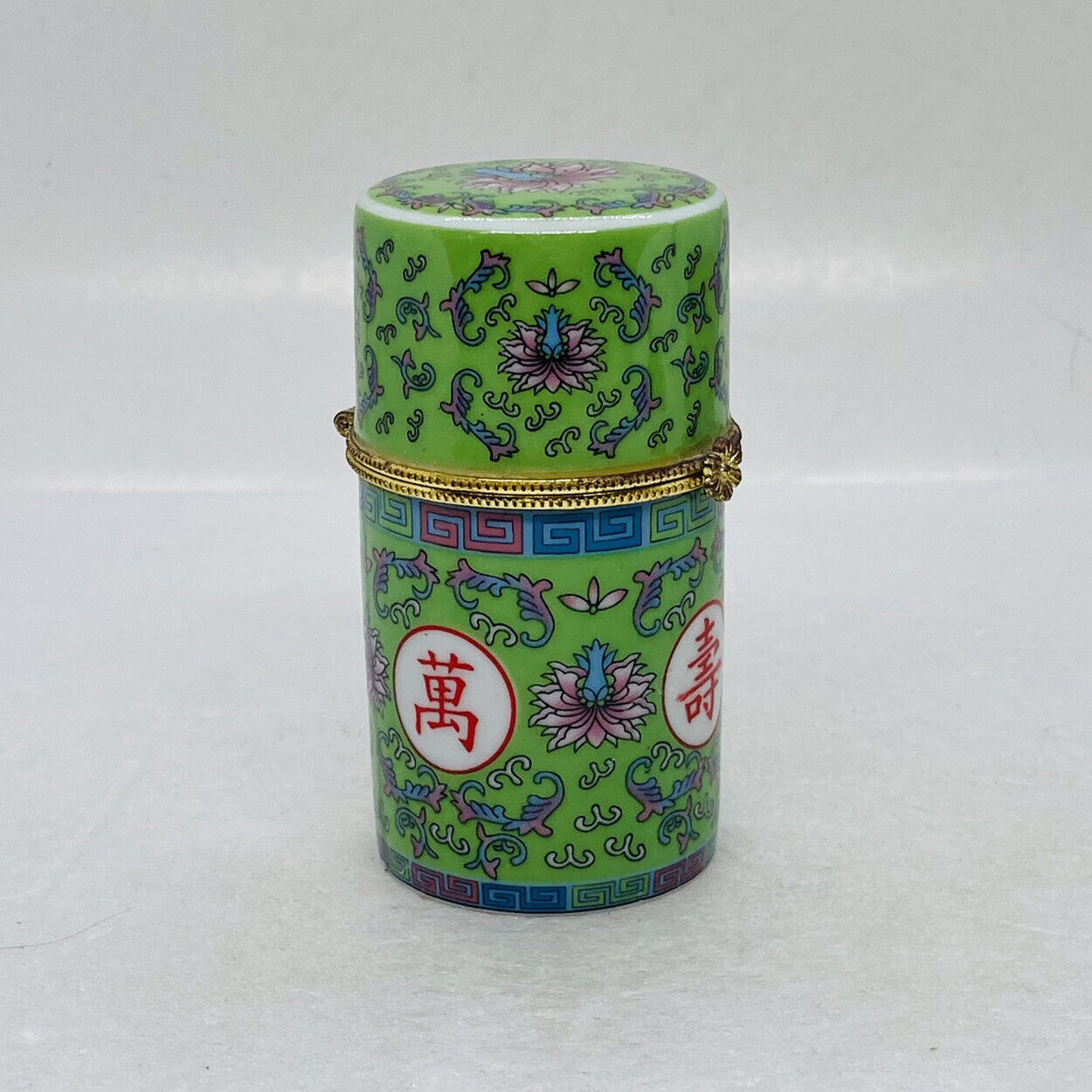Vintage 1970s Ceramic Toothpick Holder Box Brass Floral Knob 3” Lotus Art 7