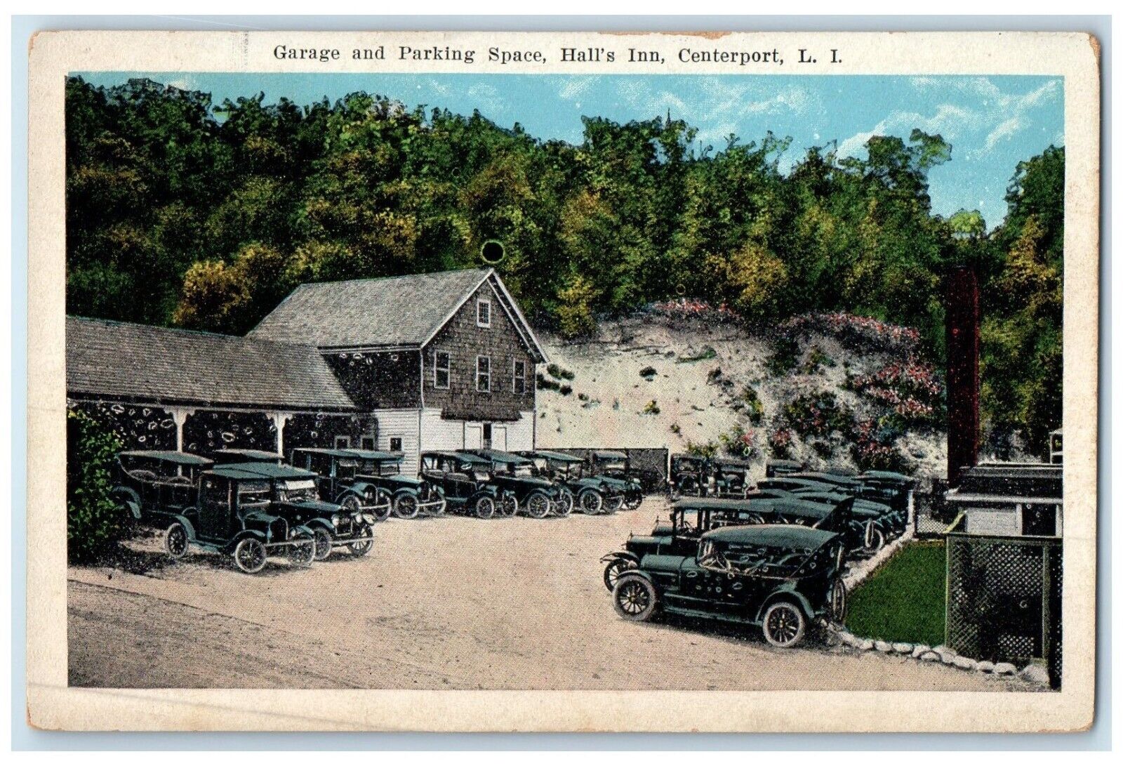 c1910 Garage Parking Space Hall\'s Inn Centerport Long Island New York Postcard