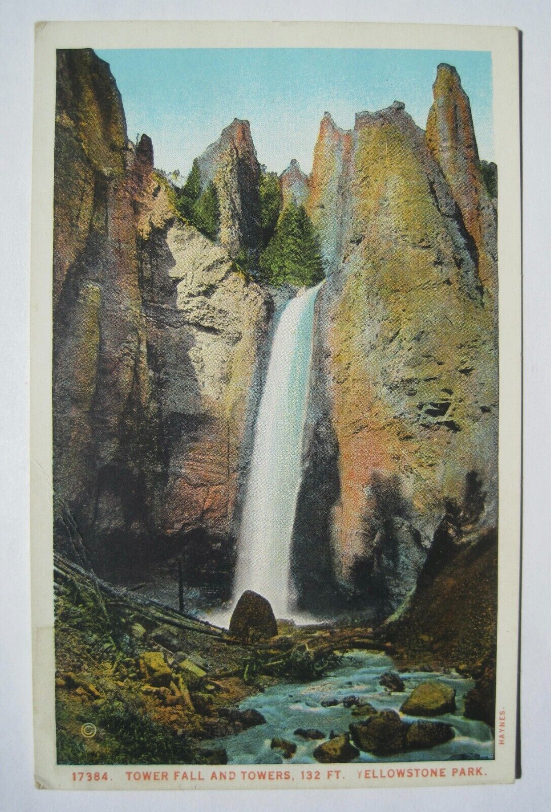 Tower Falls and Towers, Yellowstone National Park Old 1929 Postcard