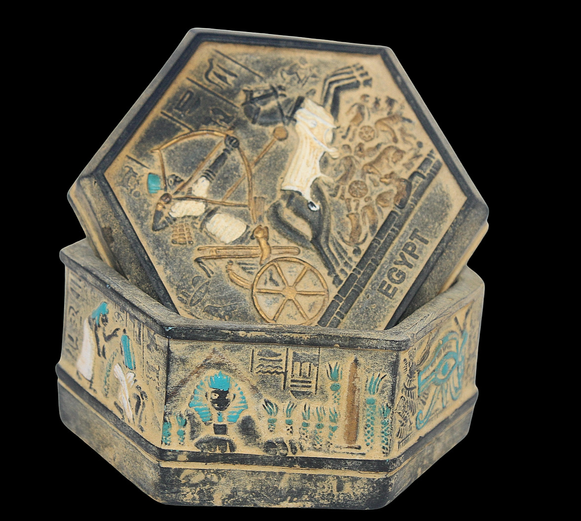 ANCIENT EGYPTIAN OLD EGYTIAN PHARAONIC BOX Great King Ramses II Hunting -EGYCOM