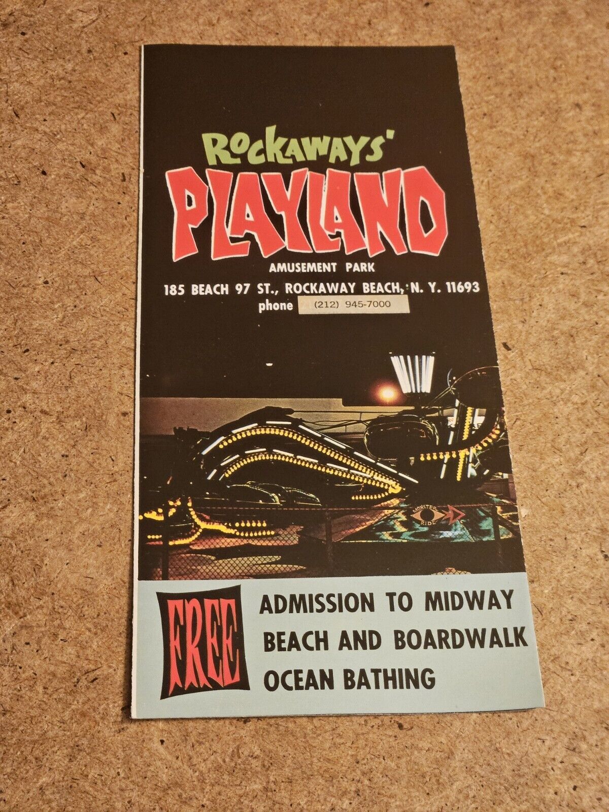 ROCKAWAY'S PLAYLAND QUEEN'S NY  OLD STOCK  TRI FOLD BROUCHURE