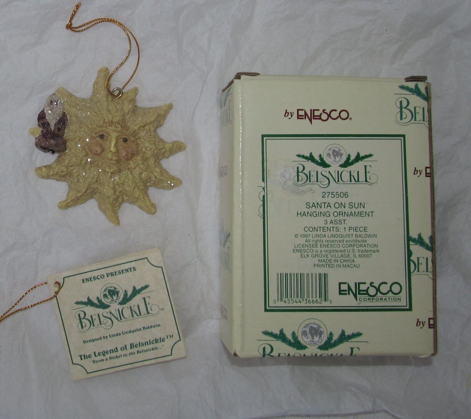ENESCO 1997 BELSNICKLE Santa on Sun Ornament LINDA LINQUIST BALDWIN w/ Box