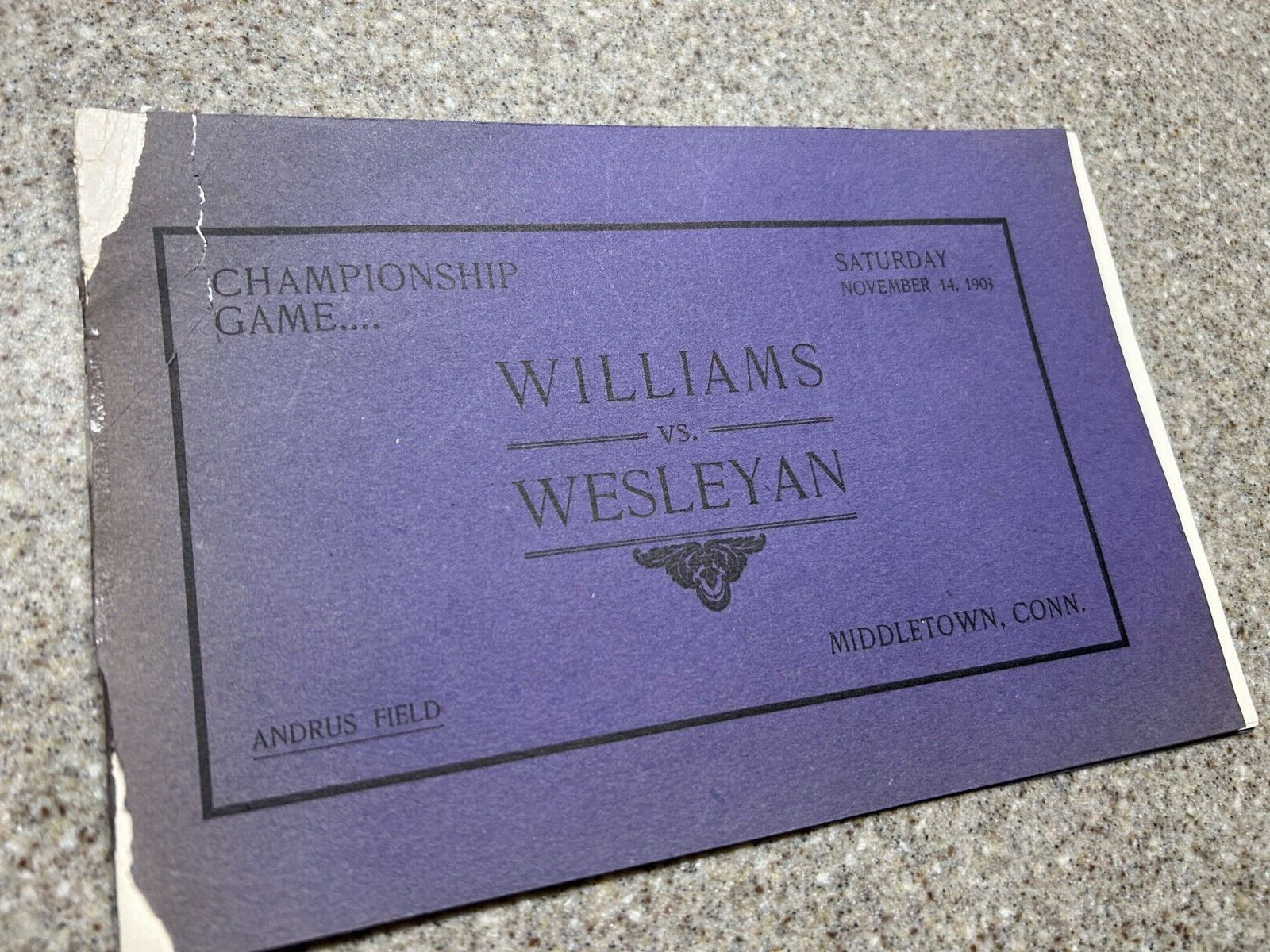 Vintage 1903 Wesleyan University /Williams College Championship Football Program